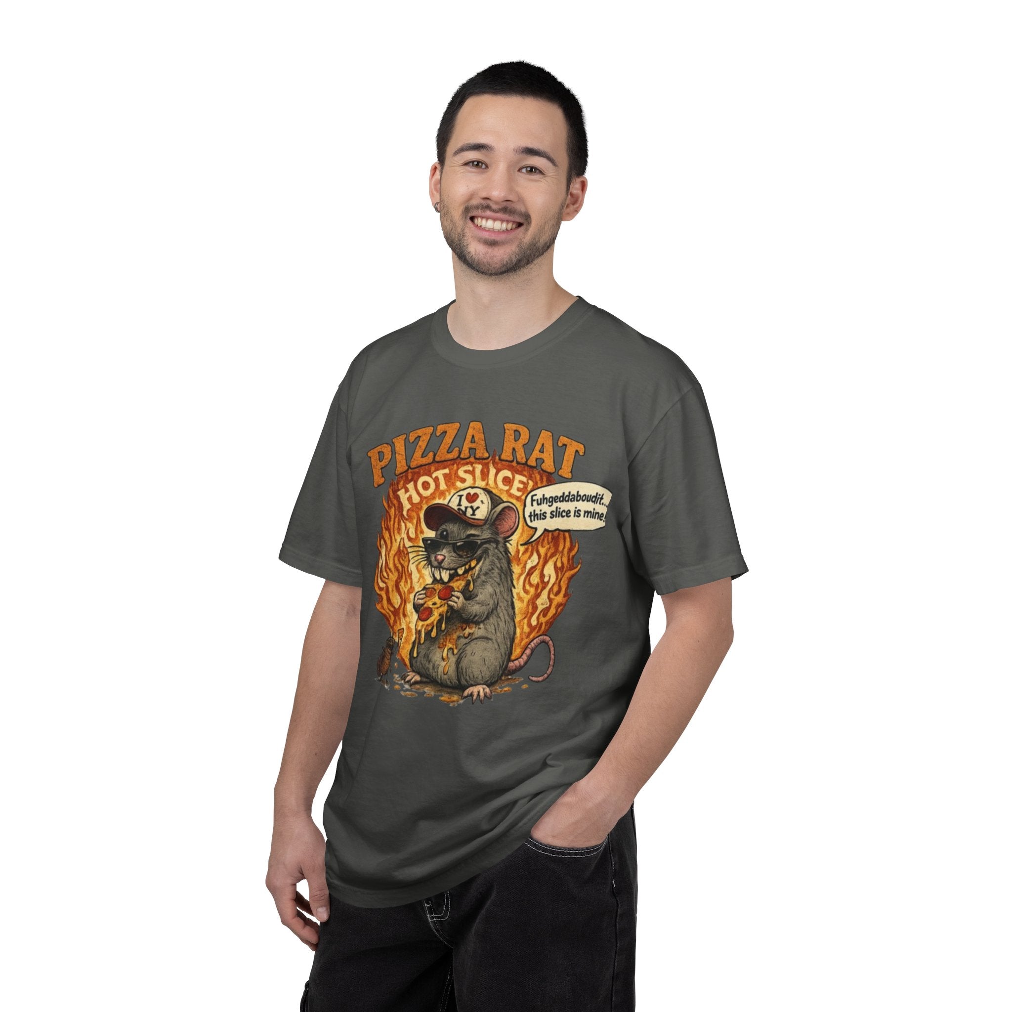 Pizza Rat Hot Slice T-Shirt — Funny Retro Rat Eating Pizza Graphic Tee