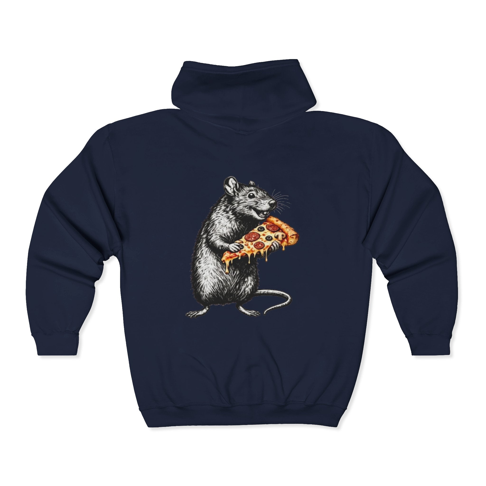 Keep Calm & Eat Pizza Zip Hoodie — Rat with Pizza Graphic Zip-Up Sweatshirt