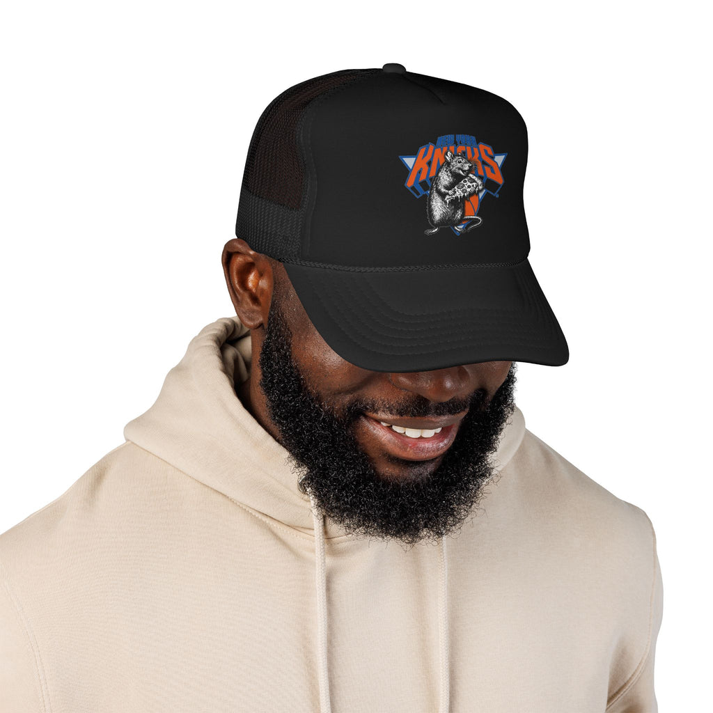 Vintage Skate Rat Foam Trucker Hat – Retro Skateboarding Logo Cap - NY Knicks