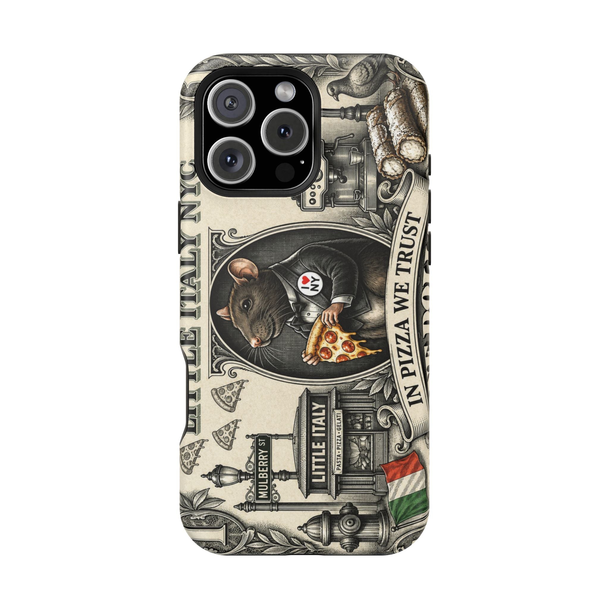 Little Italy NY Phone Case — 'In Pizza We Trust' Italy Rat Art Magnetic Impact-Resistant Case