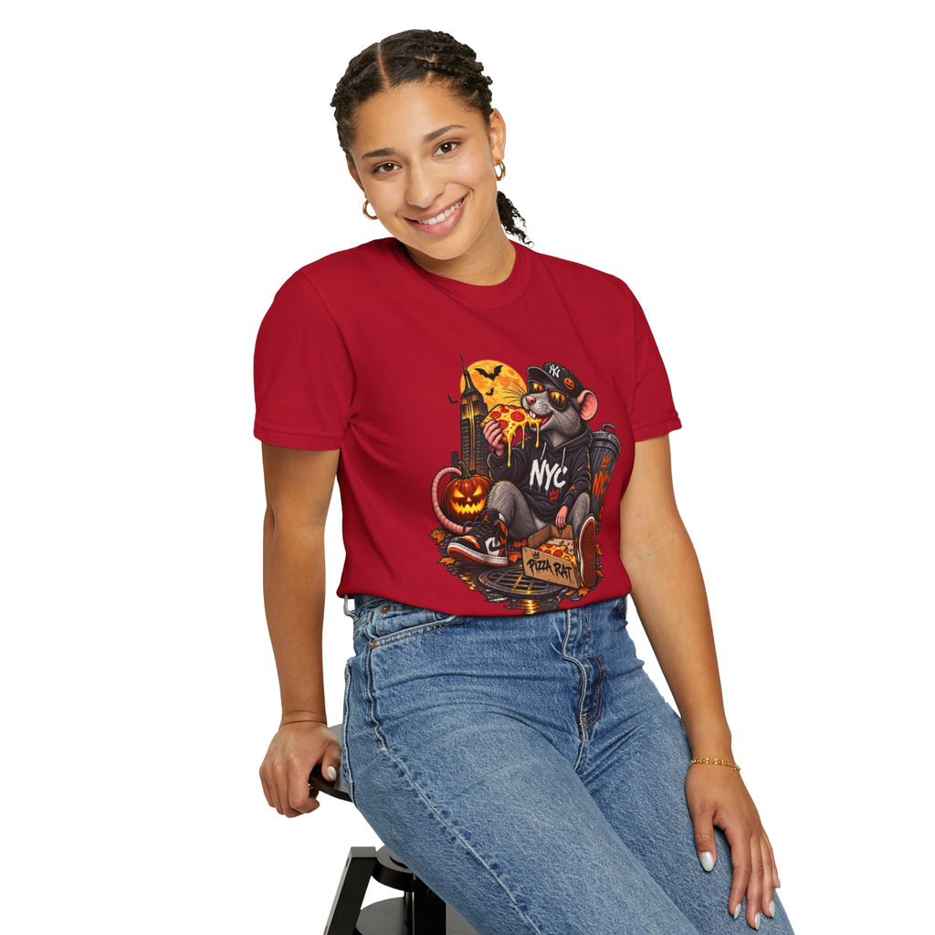 NYC Pizza Rat Halloween T-Shirt — Cute Urban Rat with Pizza & Pumpkins