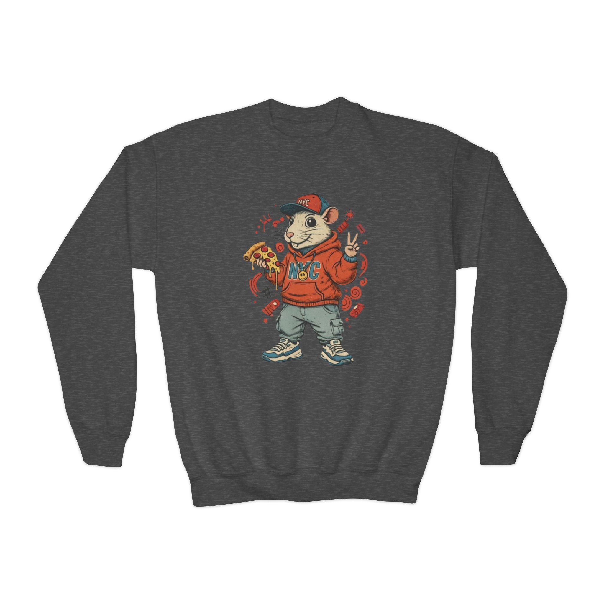 Kids Pizza Rat Crewneck Sweatshirt — Cute Rodent Streetwear