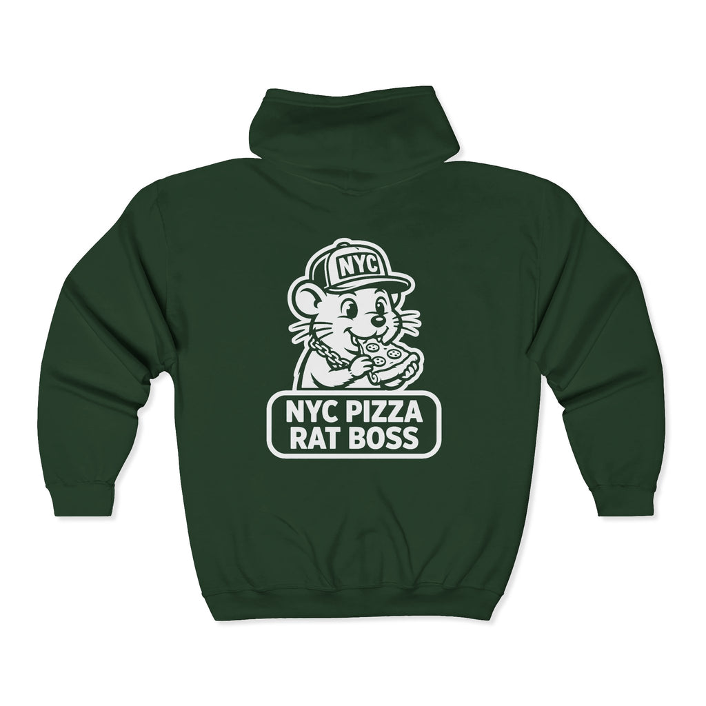 NYC Pizza Rat Zip Hoodie — Pizza Rat Graphic Full-Zip Sweatshirt