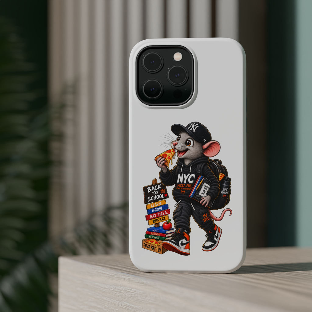 NYC Street Rat Phone Case – Magnetic Impact-Resistant iPhone Case with Back-to-School Pizza Design