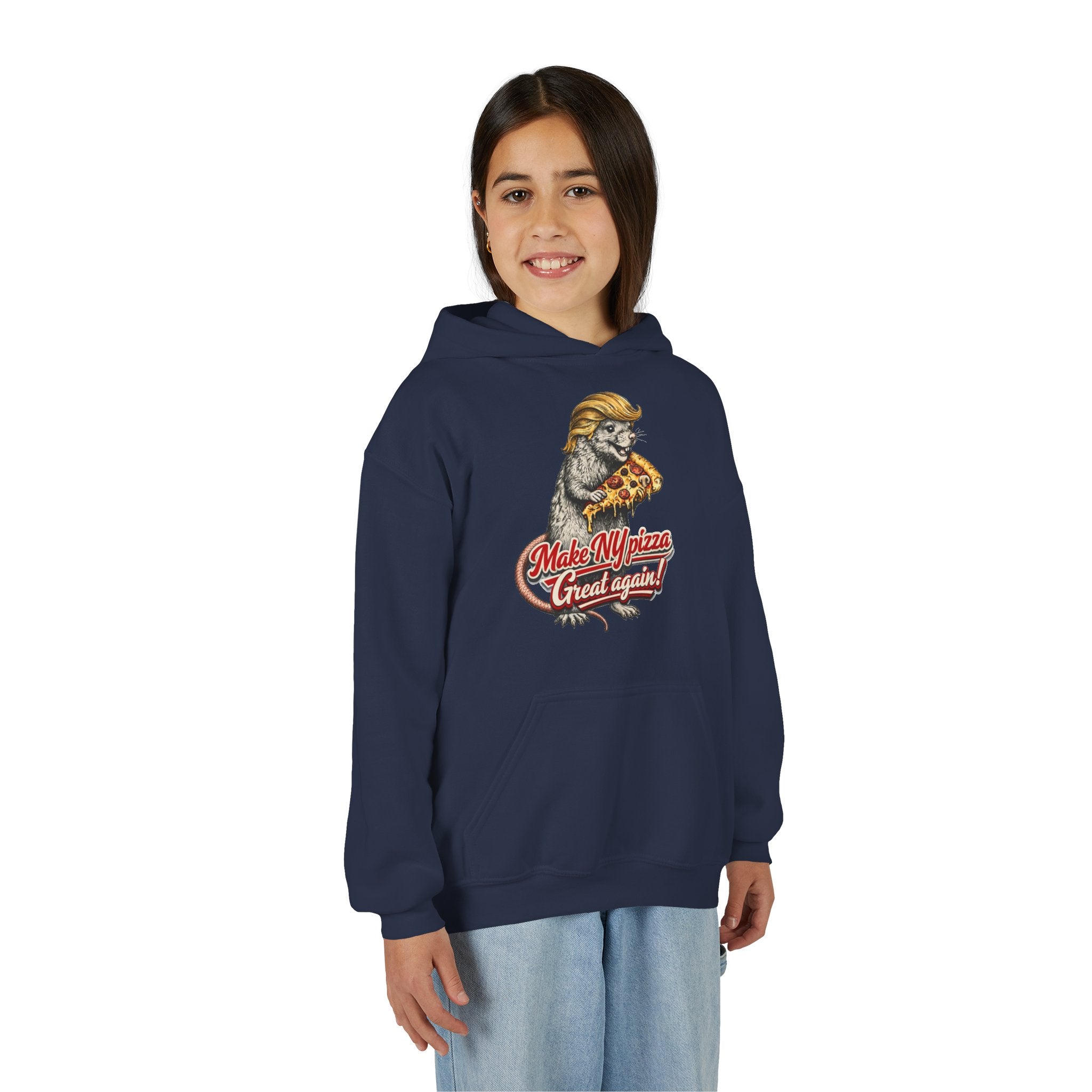 Youth Hoodie - "Make NY Pizza Great Again" Retro Pizza Lion Graphic
