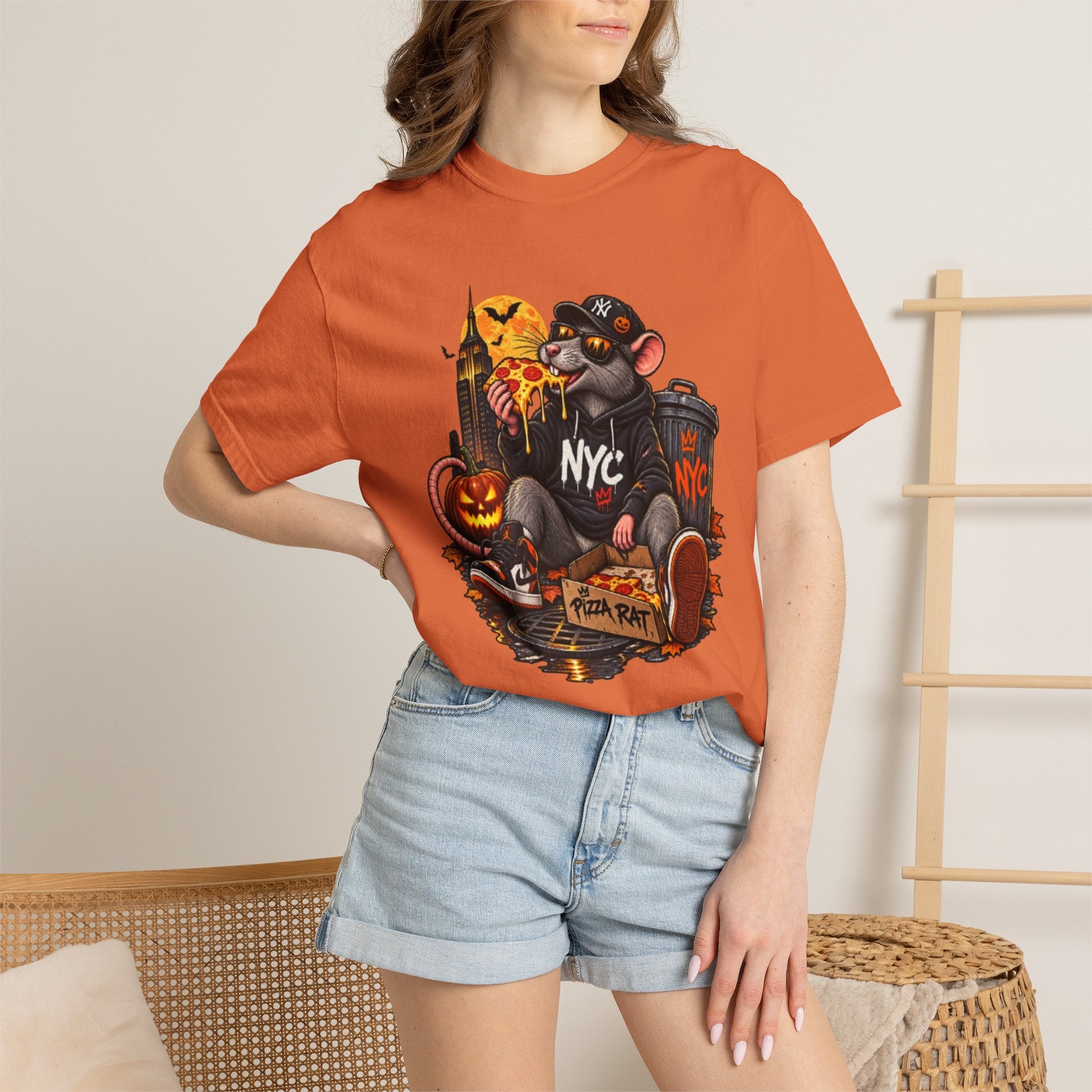 NYC Pizza Rat Halloween T-Shirt — Cute Urban Rat with Pizza & Pumpkins