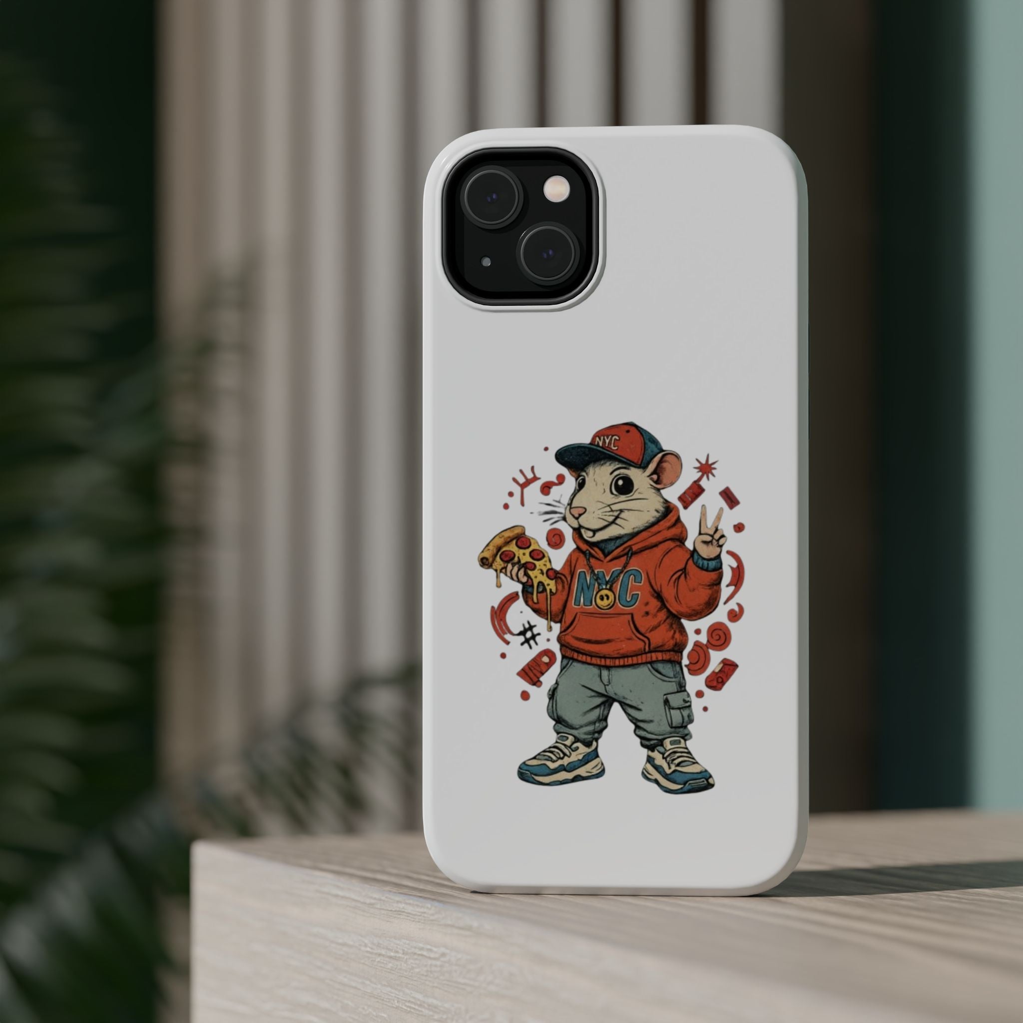 Streetwear Pizza Rat Phone Case — Magnetic Impact‑Resistant iPhone Case with Pizza Skateboard Design