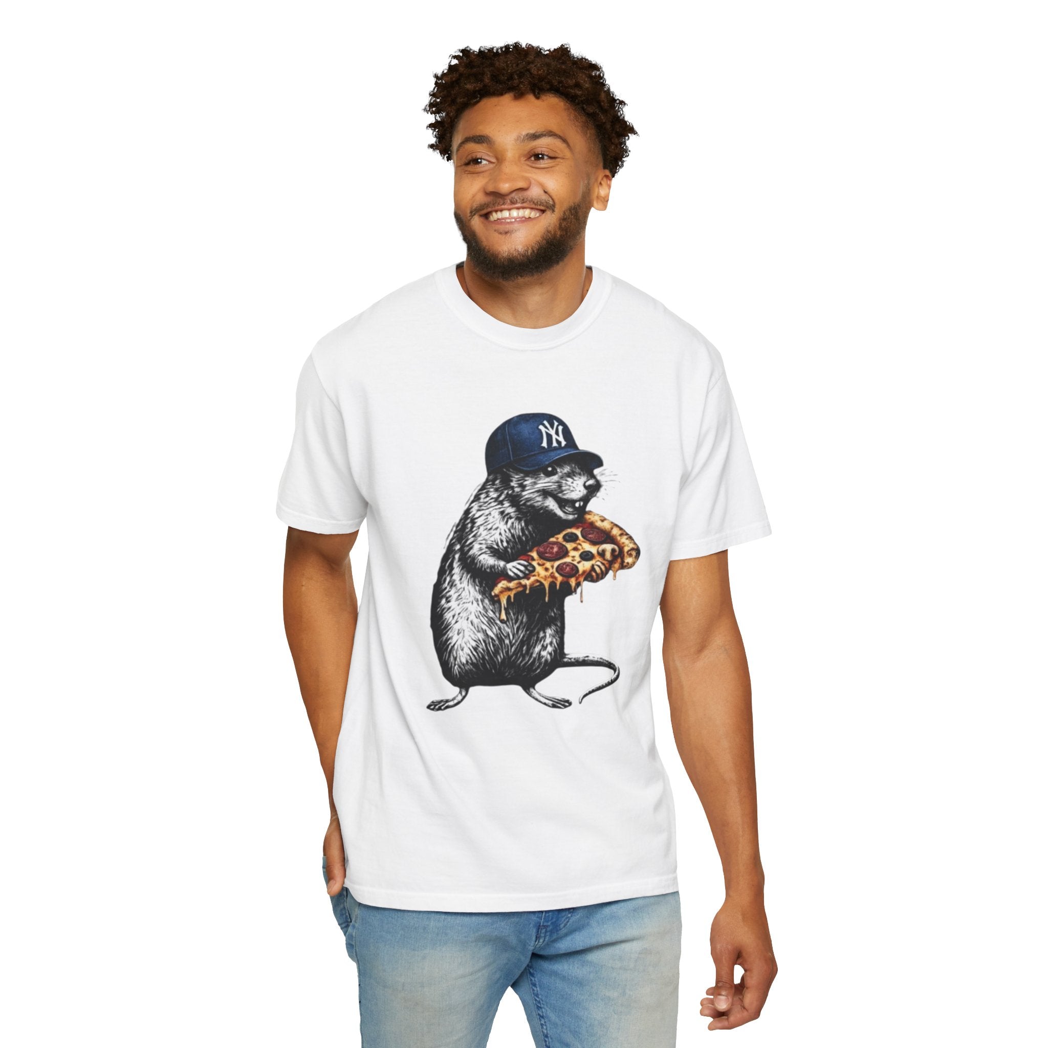 NY Rat with Pizza Graphic Tee — Streetwear Novelty T-Shirt