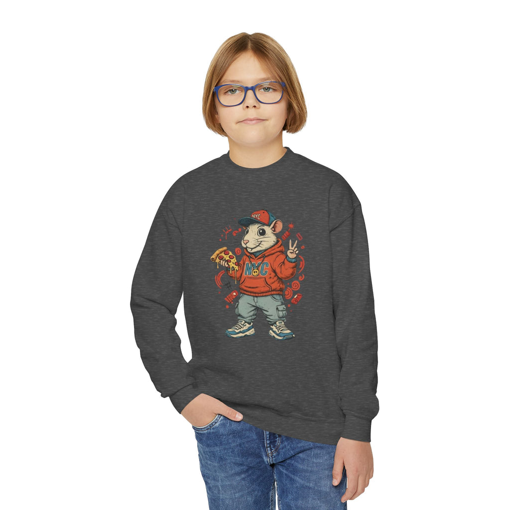 Kids Pizza Rat Crewneck Sweatshirt — Cute Rodent Streetwear