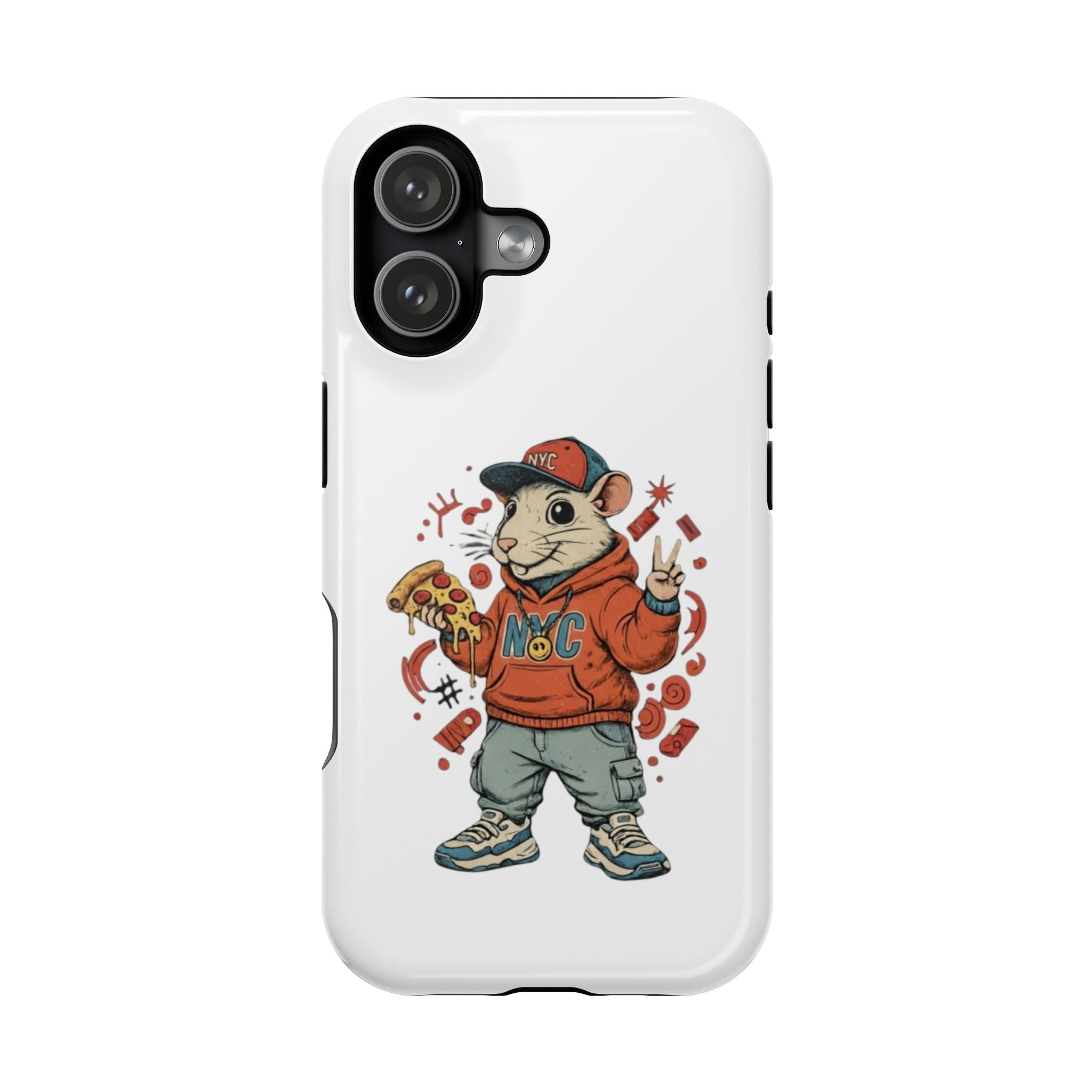 Streetwear Pizza Rat Phone Case — Magnetic Impact‑Resistant iPhone Case with Pizza Skateboard Design
