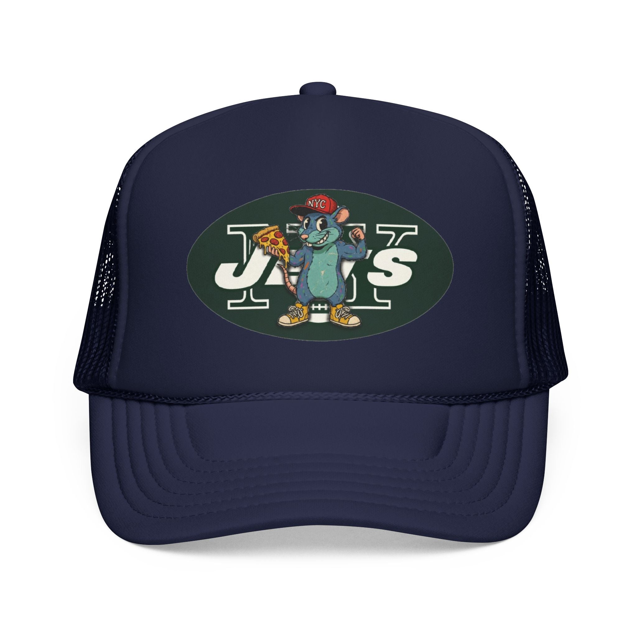 Rat Mascot Pizza Trucker Hat – Retro Sports Logo Foam Cap - NY Jets