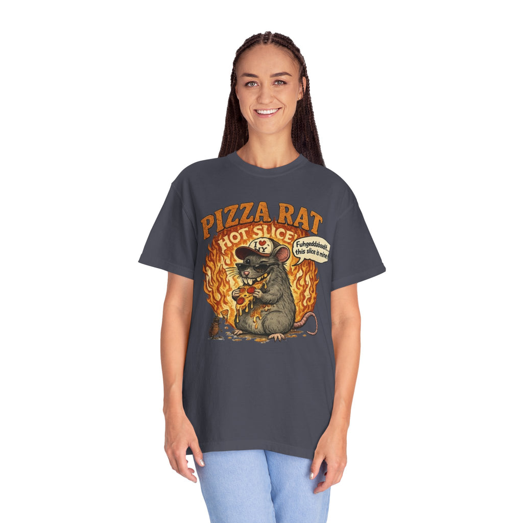 Pizza Rat Hot Slice T-Shirt — Funny Retro Rat Eating Pizza Graphic Tee