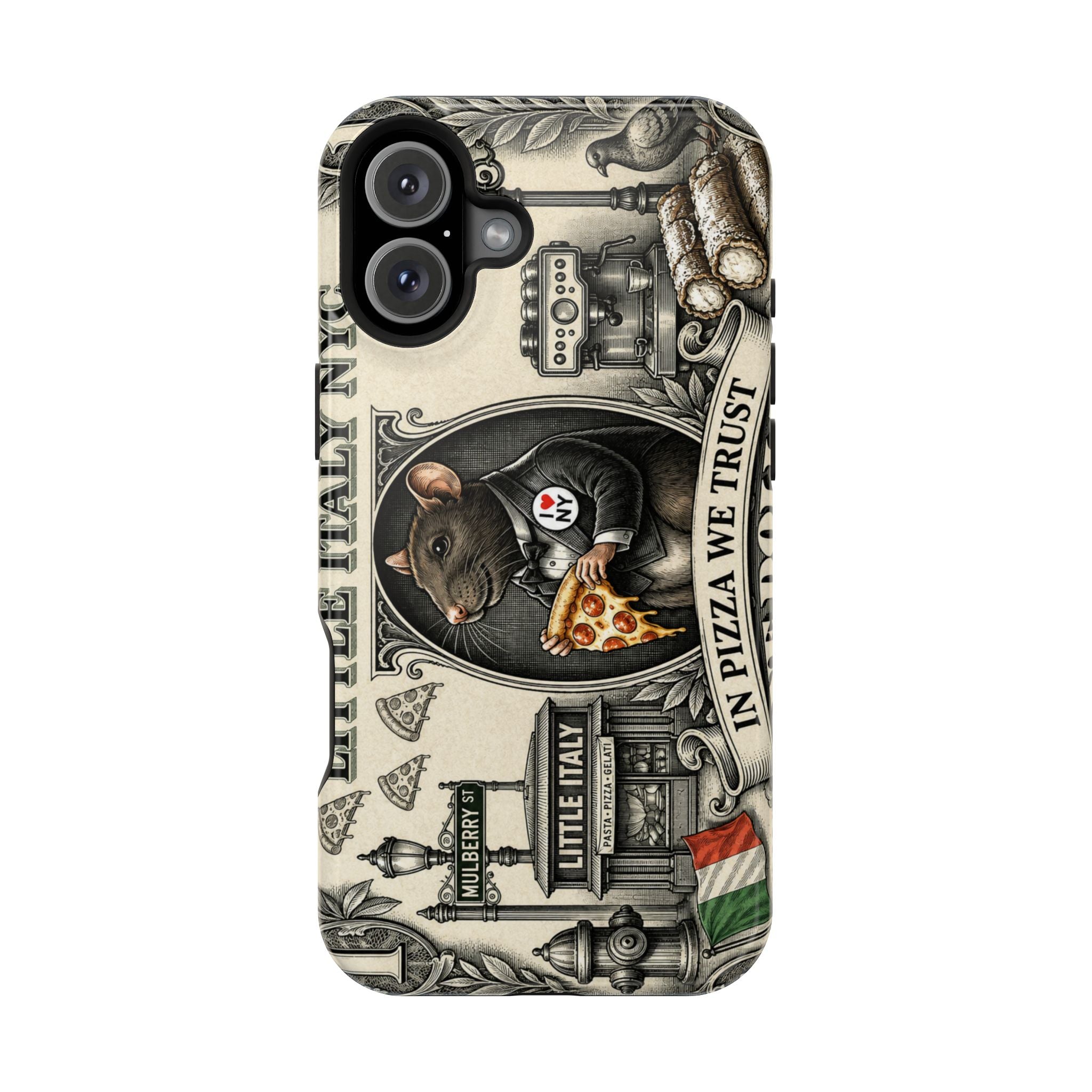 Little Italy NY Phone Case — 'In Pizza We Trust' Italy Rat Art Magnetic Impact-Resistant Case