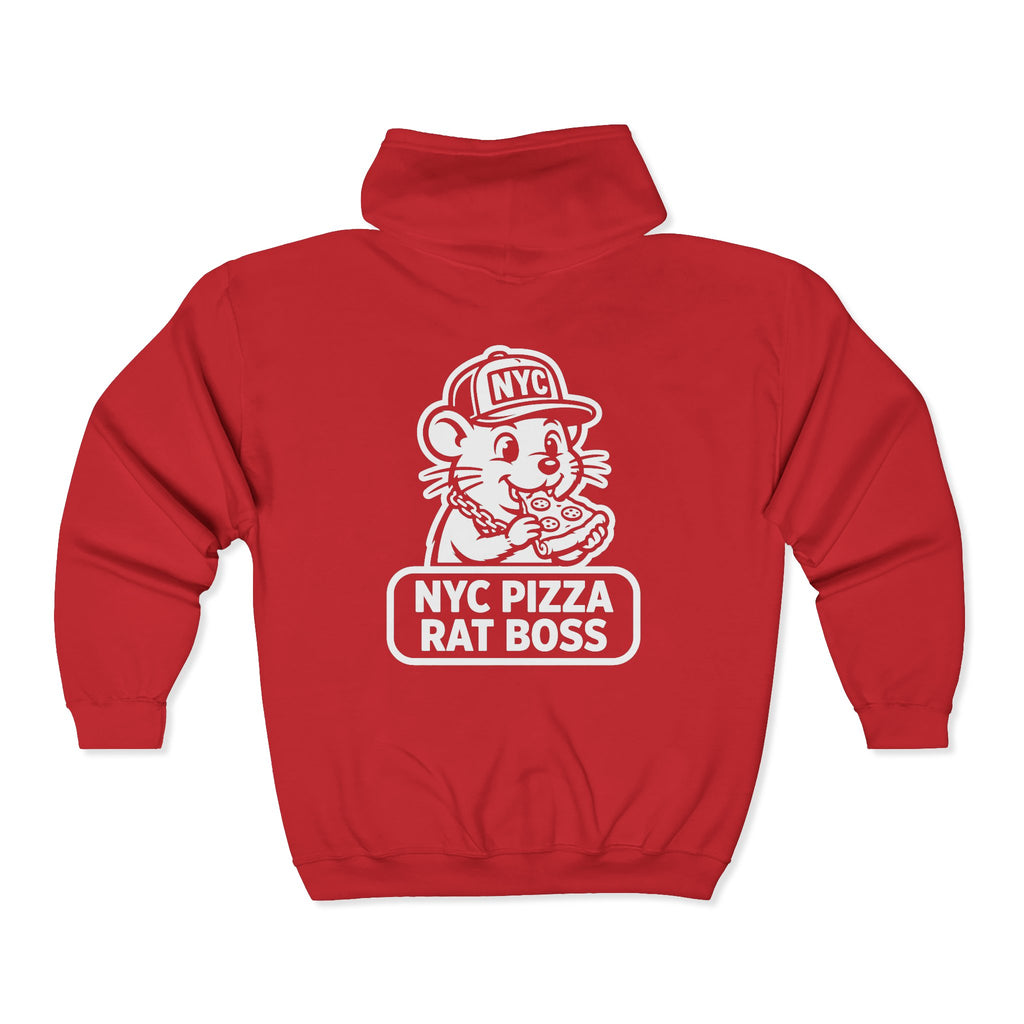 NYC Pizza Rat Zip Hoodie — Pizza Rat Graphic Full-Zip Sweatshirt