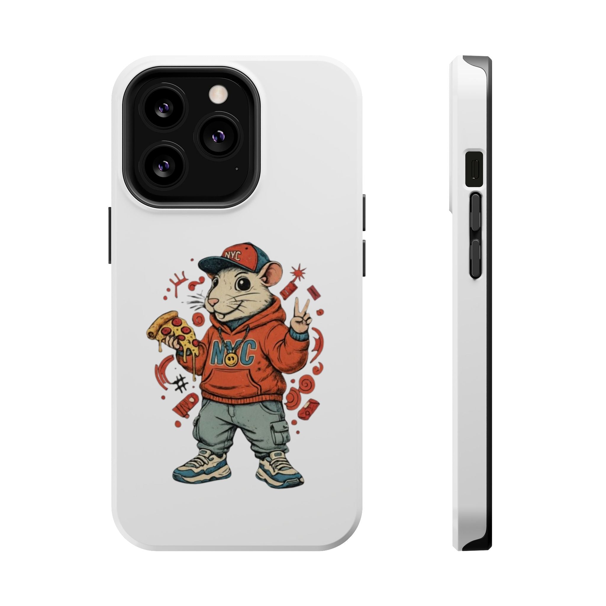 Streetwear Pizza Rat Phone Case — Magnetic Impact‑Resistant iPhone Case with Pizza Skateboard Design