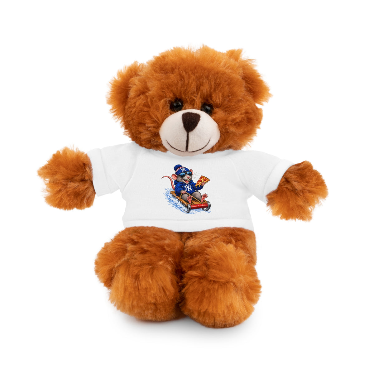 Plush Bear with Sledding Pup Tee — Cute Winter Stuffed Animal Gift - NY Pizza Rat