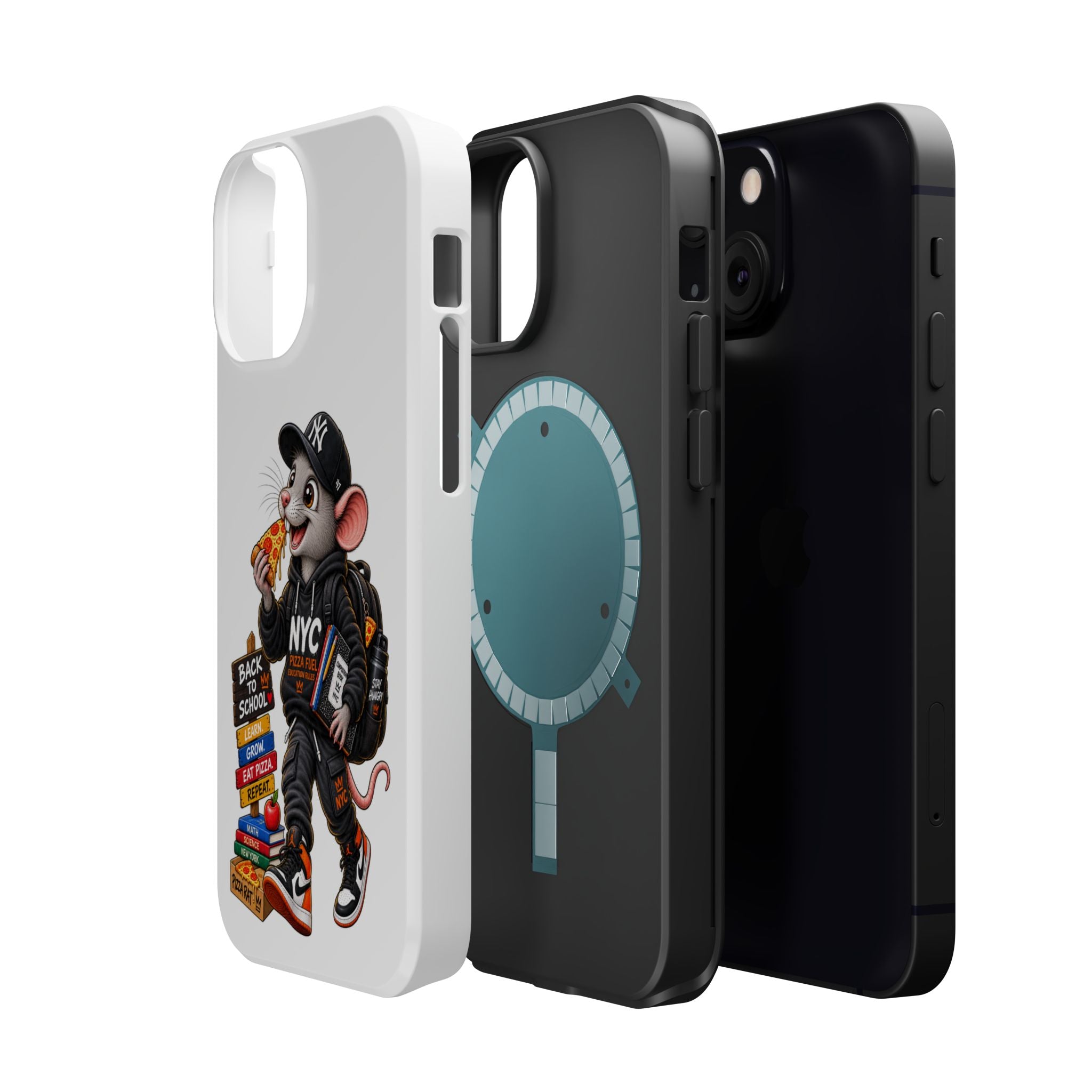 NYC Street Rat Phone Case – Magnetic Impact-Resistant iPhone Case with Back-to-School Pizza Design