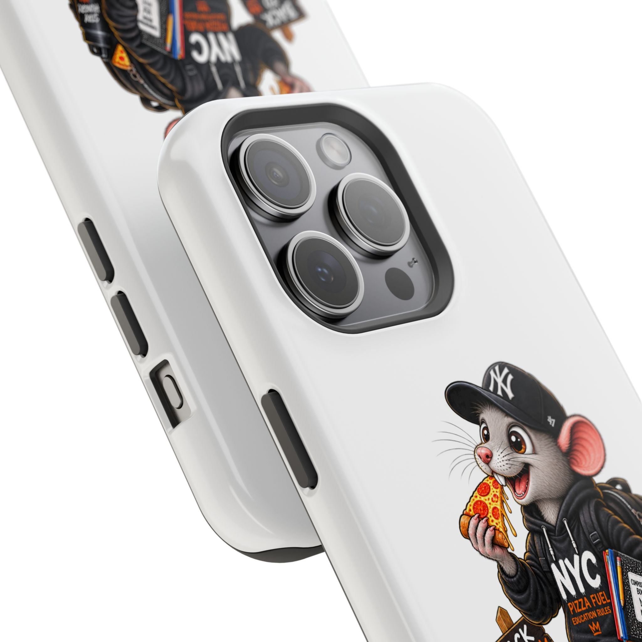 NYC Street Rat Phone Case – Magnetic Impact-Resistant iPhone Case with Back-to-School Pizza Design