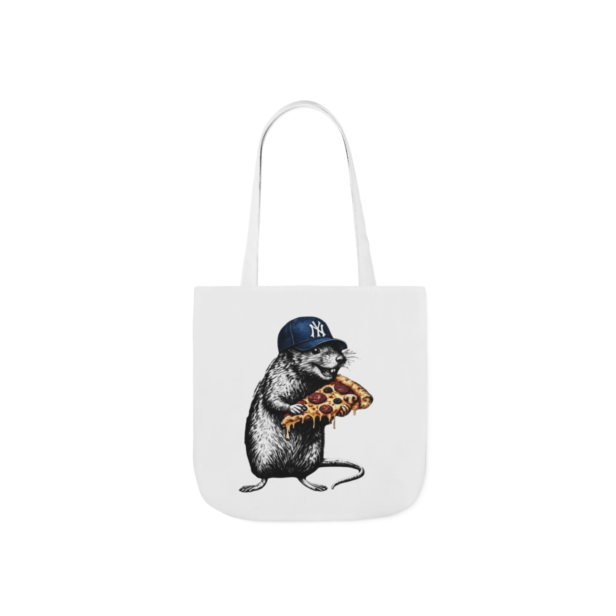 Canvas Tote — Cool Rat Wearing Yankees Cap Eating Pizza Print