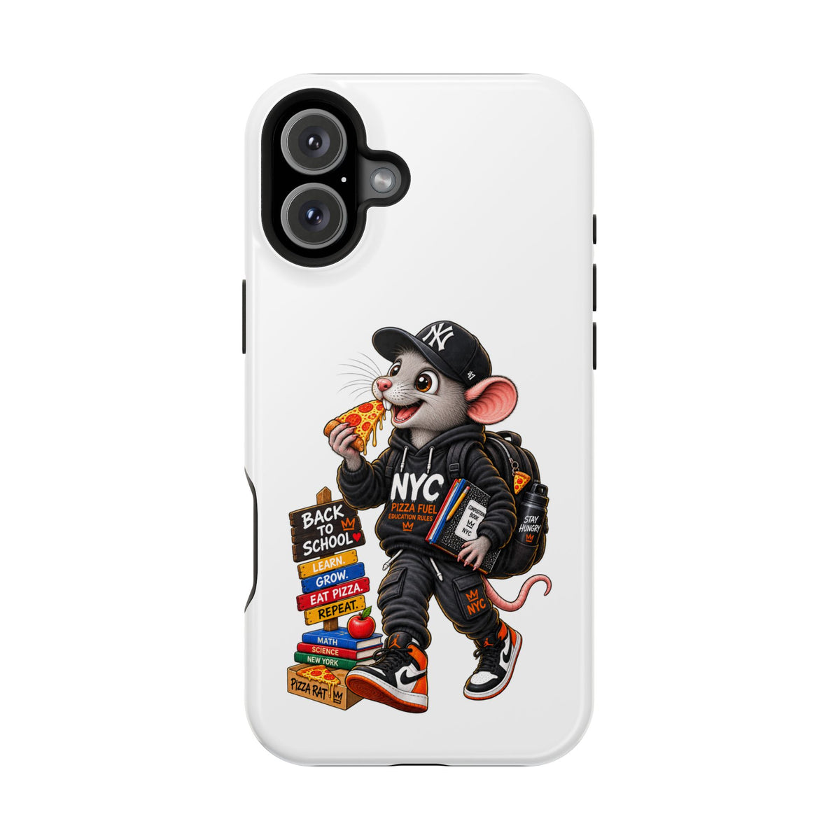 NYC Street Rat Phone Case – Magnetic Impact-Resistant iPhone Case with Back-to-School Pizza Design
