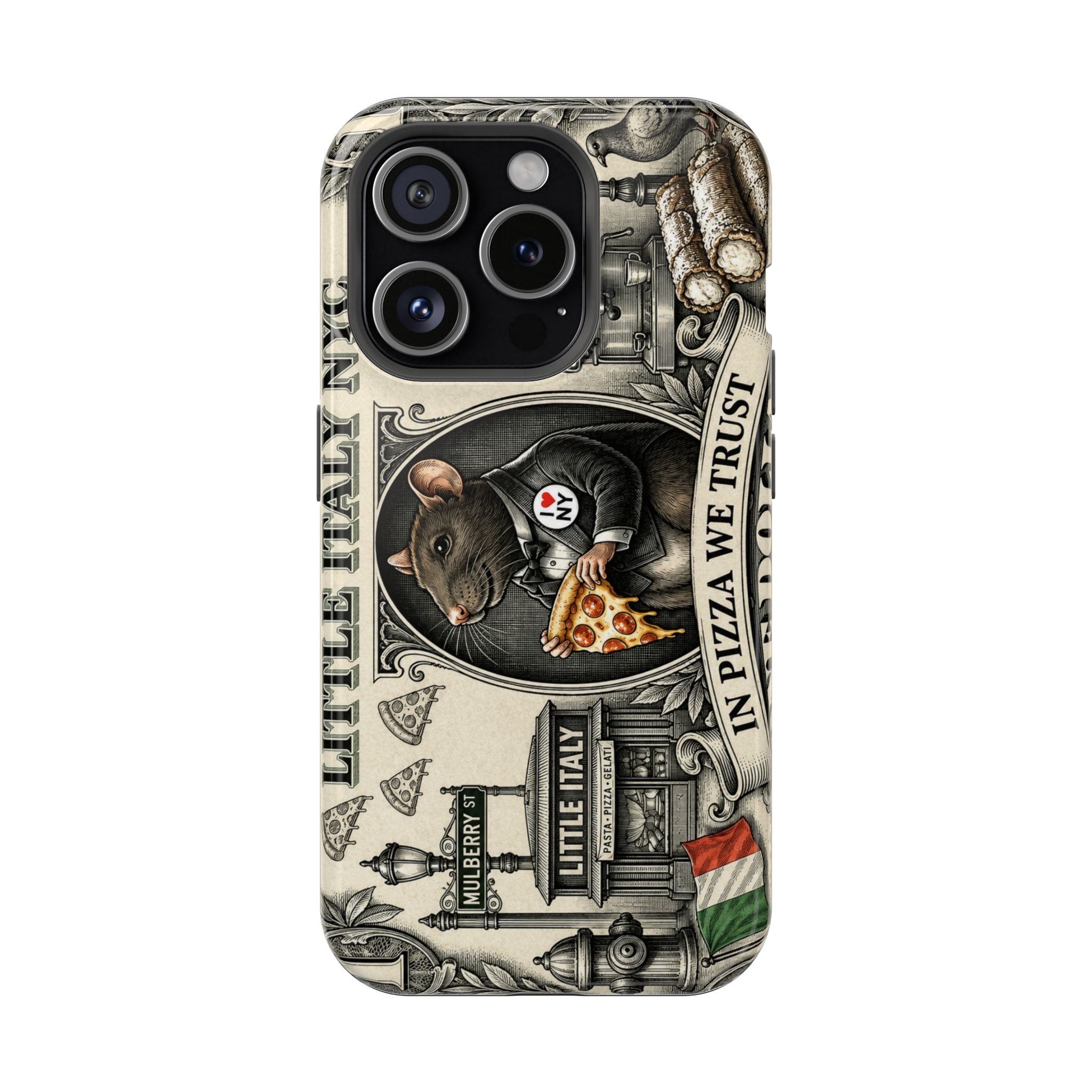 Little Italy NY Phone Case — 'In Pizza We Trust' Italy Rat Art Magnetic Impact-Resistant Case
