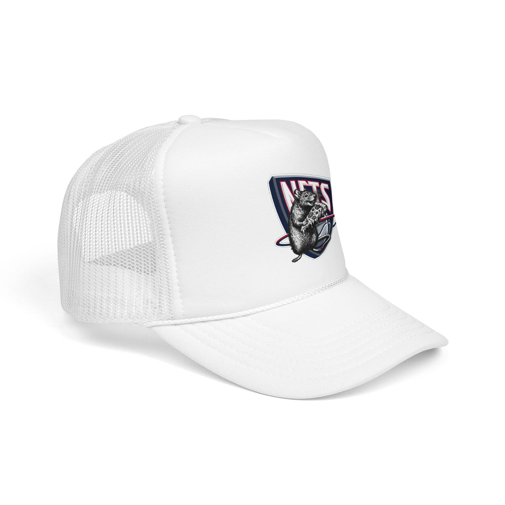 Black Trucker Hat with Retro Raccoon Patch — 'NTS' Vintage Style Foam Cap - Brooklyn Nets