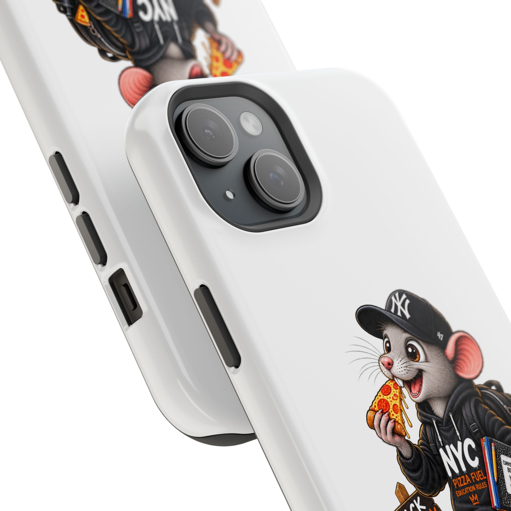 NYC Street Rat Phone Case – Magnetic Impact-Resistant iPhone Case with Back-to-School Pizza Design