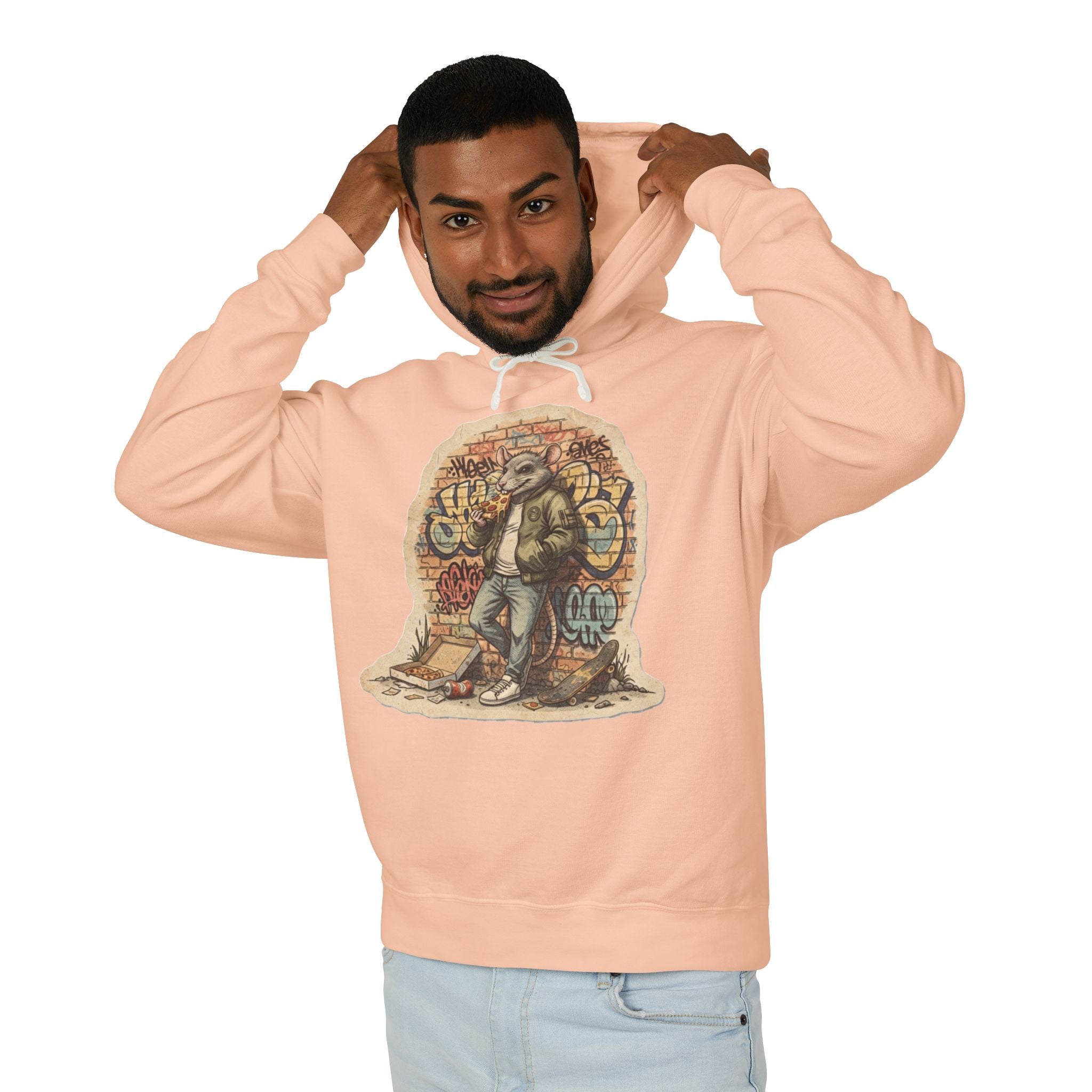 Skate Rat Street Art Hoodie — Retro Graffiti Skateboarder Pullover