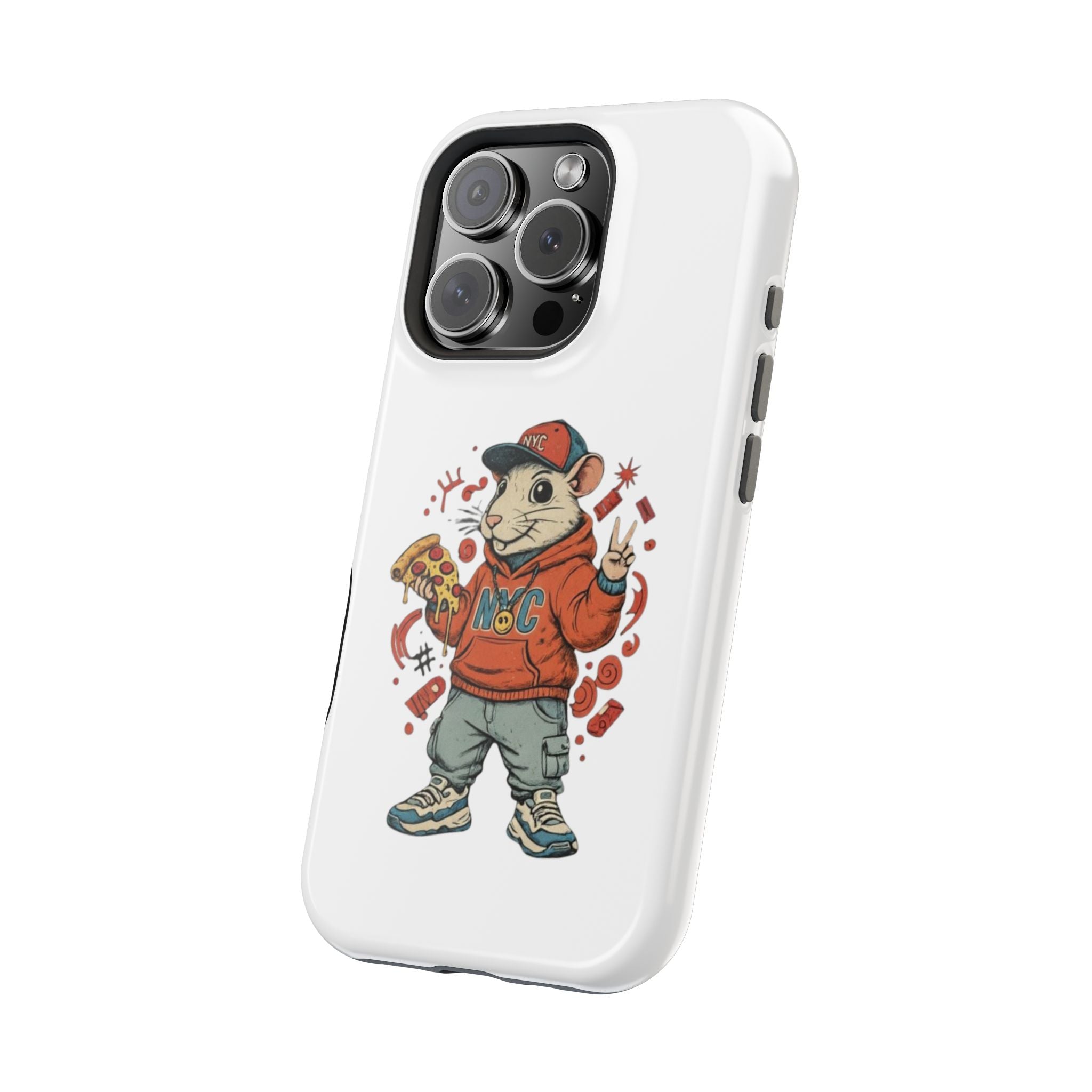 Streetwear Pizza Rat Phone Case — Magnetic Impact‑Resistant iPhone Case with Pizza Skateboard Design