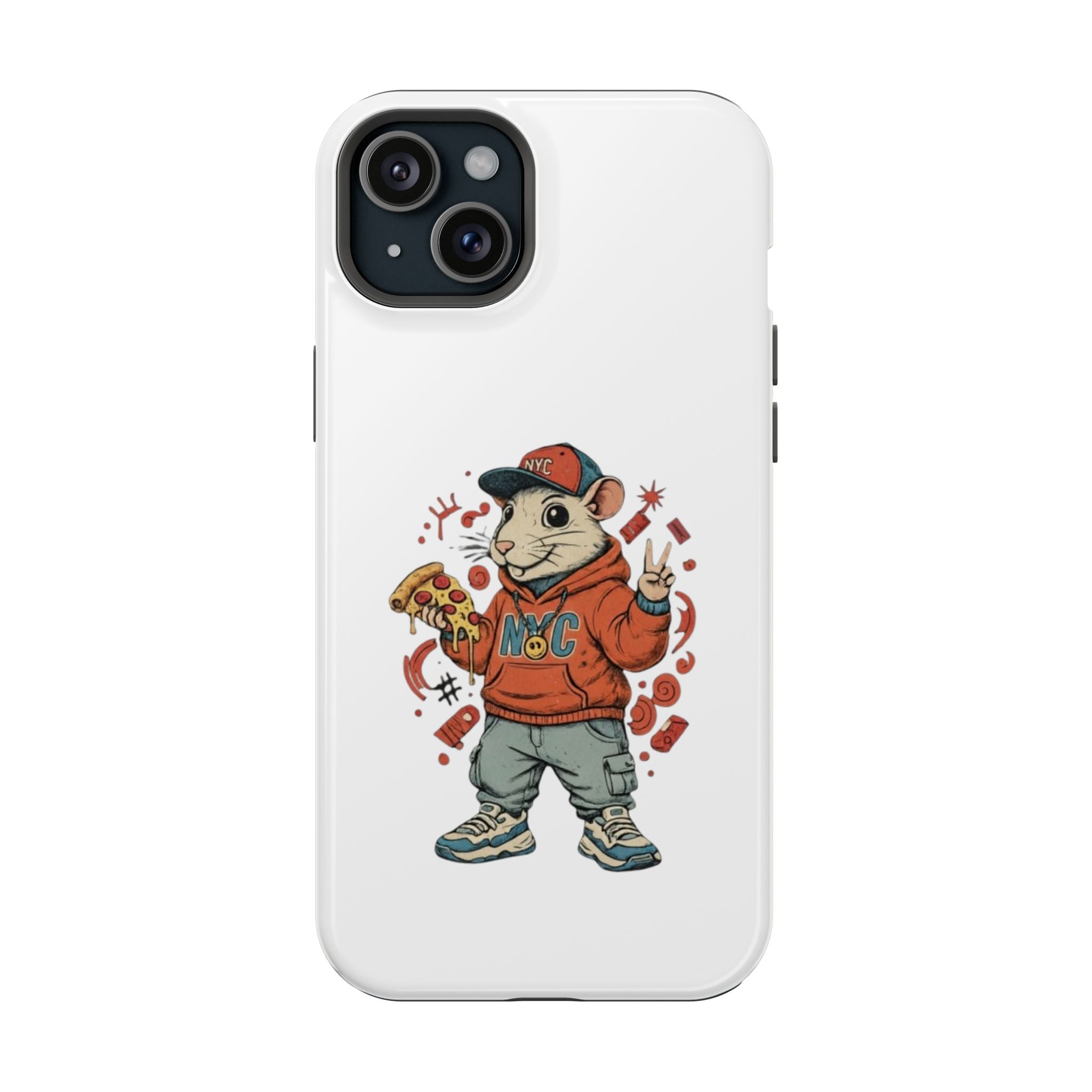 Streetwear Pizza Rat Phone Case — Magnetic Impact‑Resistant iPhone Case with Pizza Skateboard Design