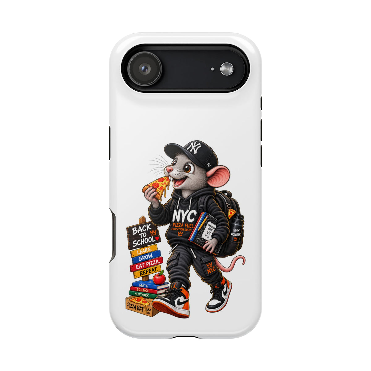 NYC Street Rat Phone Case – Magnetic Impact-Resistant iPhone Case with Back-to-School Pizza Design