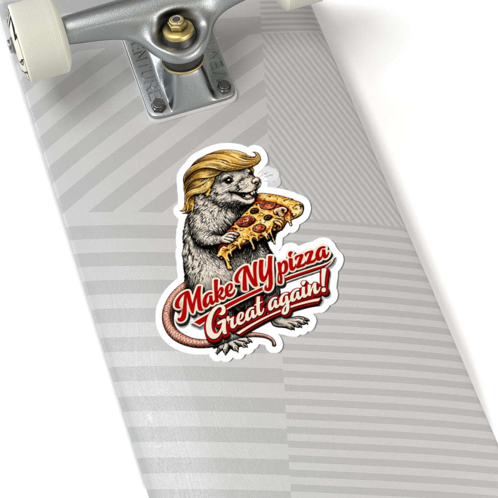 Funny Political Rat Sticker — “Make NY Pizza Great Again” Kiss-Cut Laptop Decal