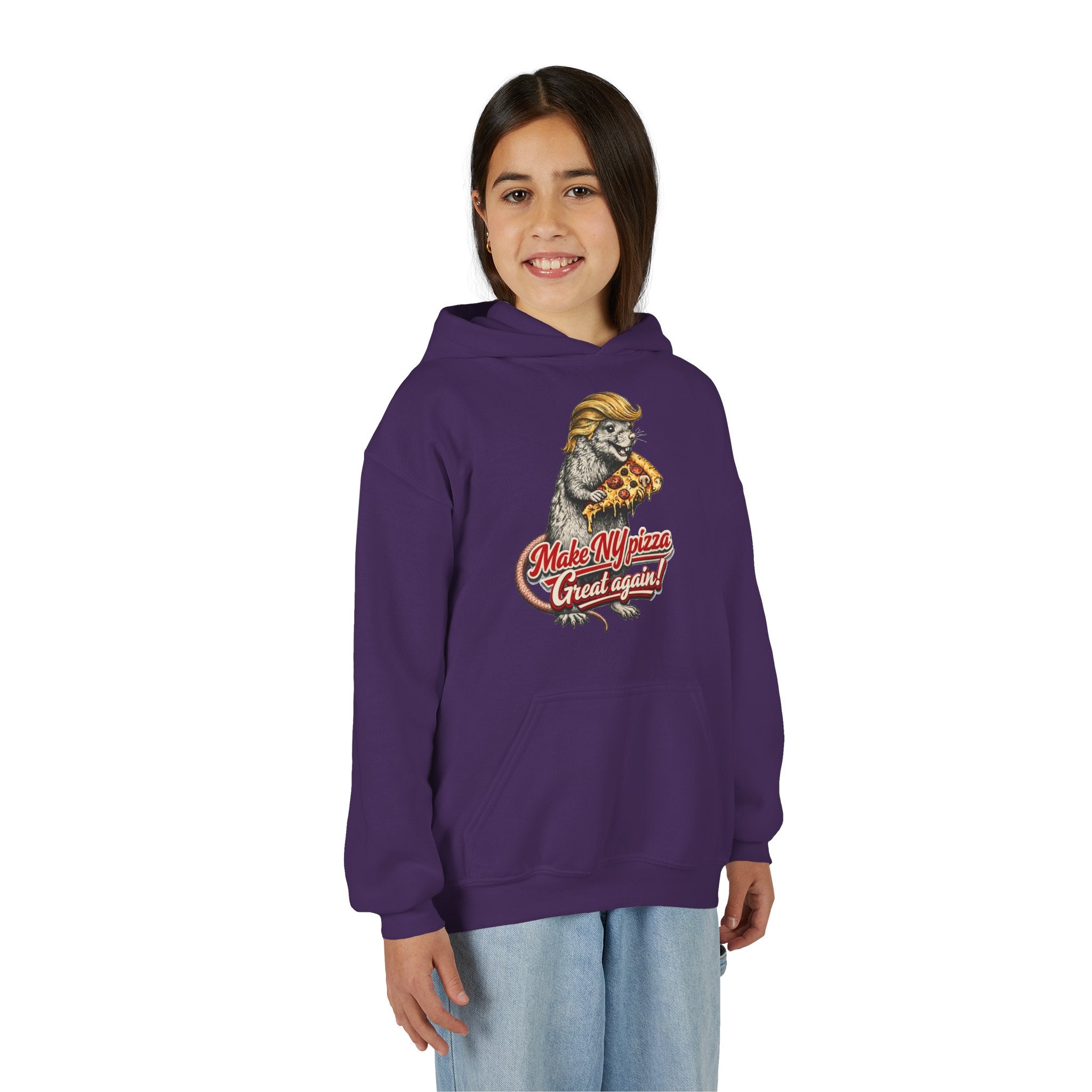 Youth Hoodie - "Make NY Pizza Great Again" Retro Pizza Lion Graphic