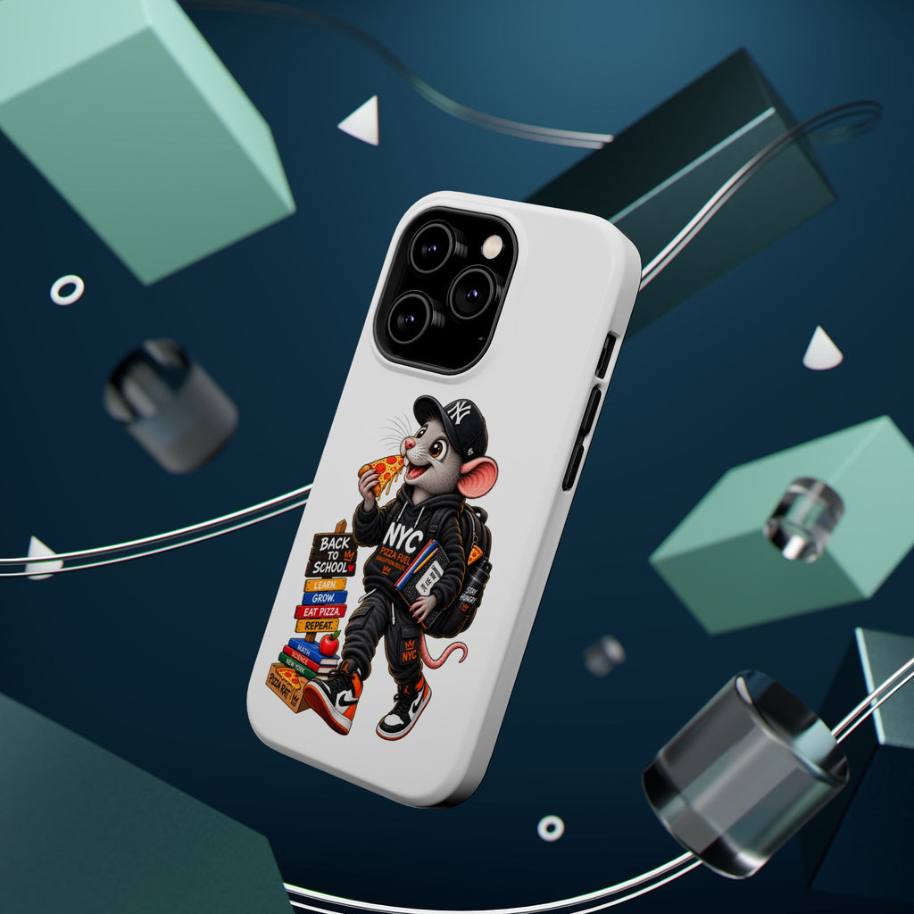 NYC Street Rat Phone Case – Magnetic Impact-Resistant iPhone Case with Back-to-School Pizza Design