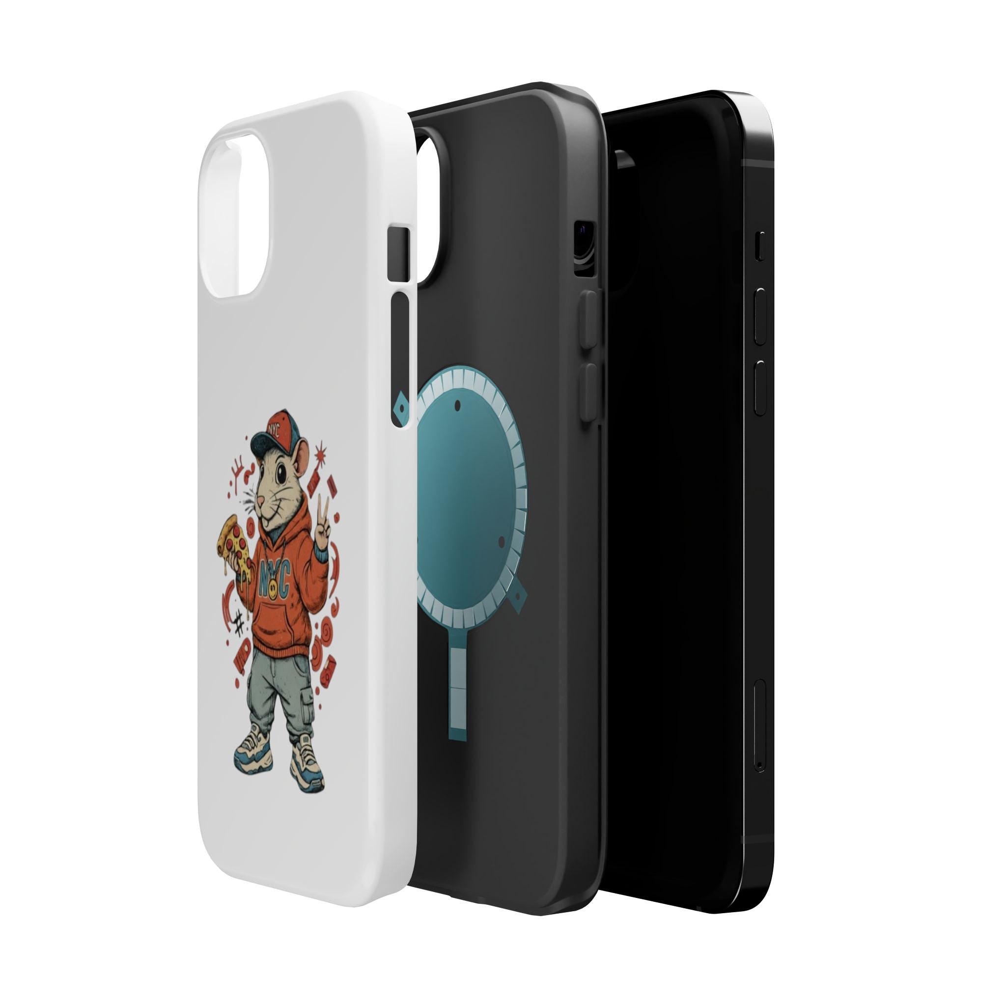 Streetwear Pizza Rat Phone Case — Magnetic Impact‑Resistant iPhone Case with Pizza Skateboard Design
