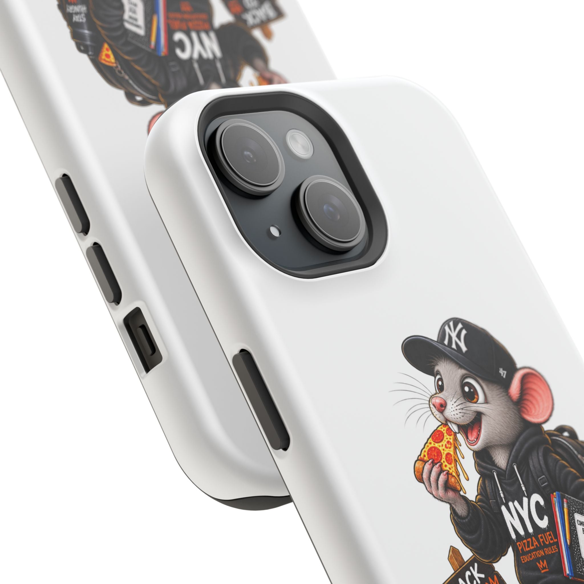 NYC Street Rat Phone Case – Magnetic Impact-Resistant iPhone Case with Back-to-School Pizza Design