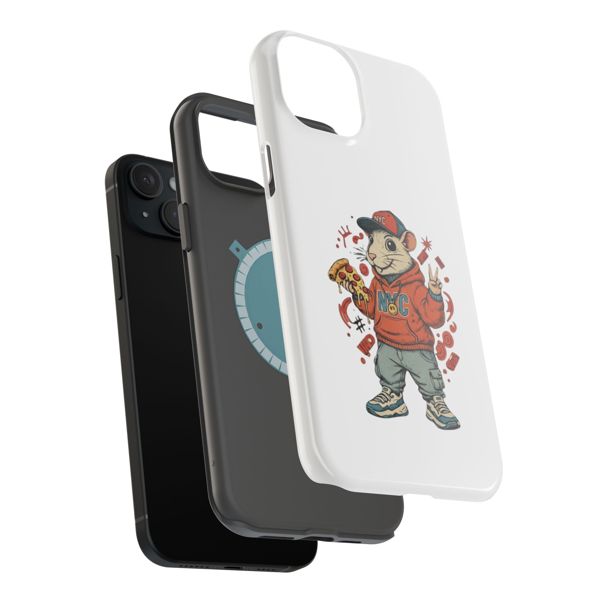 Streetwear Pizza Rat Phone Case — Magnetic Impact‑Resistant iPhone Case with Pizza Skateboard Design