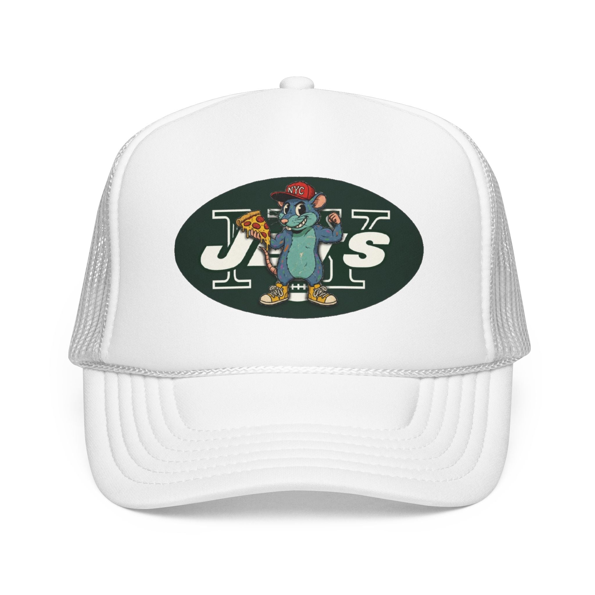Rat Mascot Pizza Trucker Hat – Retro Sports Logo Foam Cap - NY Jets
