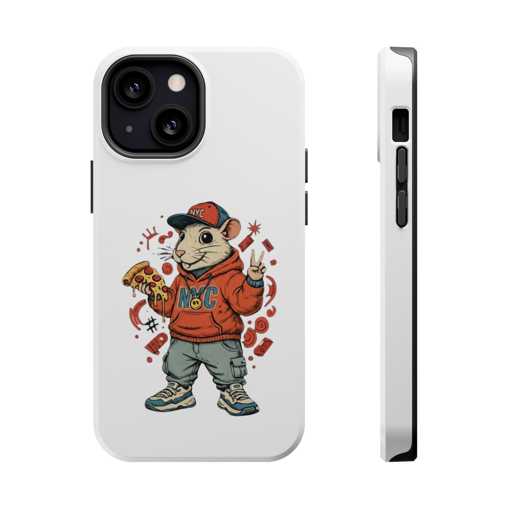 Streetwear Pizza Rat Phone Case — Magnetic Impact‑Resistant iPhone Case with Pizza Skateboard Design