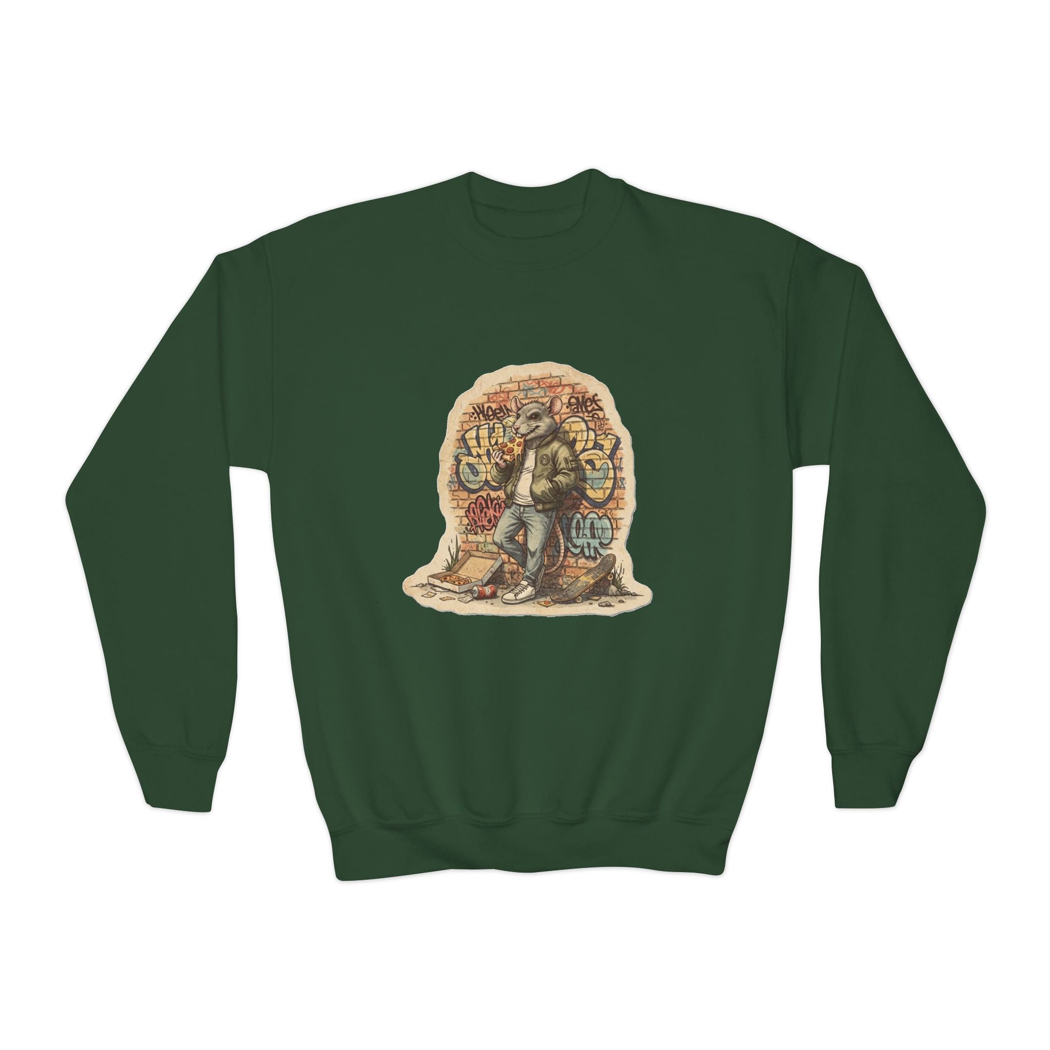 Youth Crewneck Sweatshirt — Vintage Explorer NY Rat Graphic