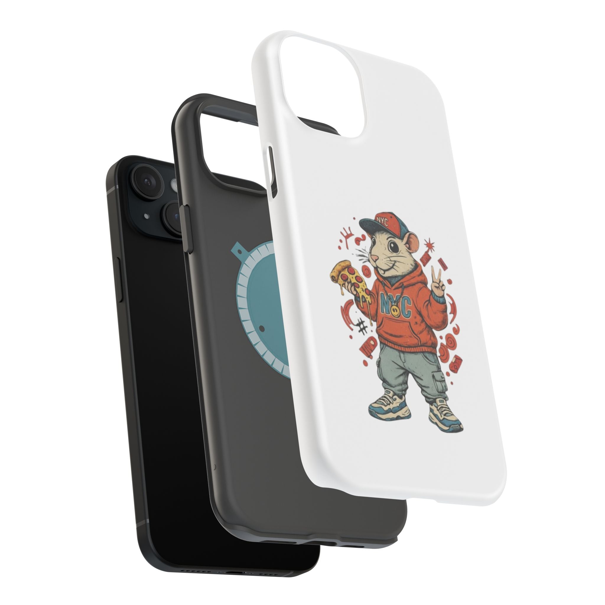Streetwear Pizza Rat Phone Case — Magnetic Impact‑Resistant iPhone Case with Pizza Skateboard Design