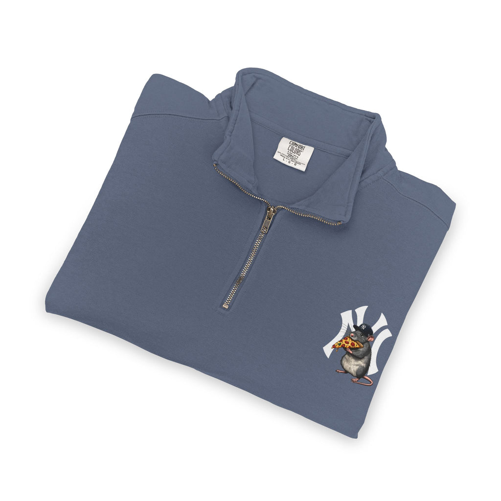 NY Yankee Quarter-Zip Sweatshirt — Small Retro Dog Portrait Chest Print