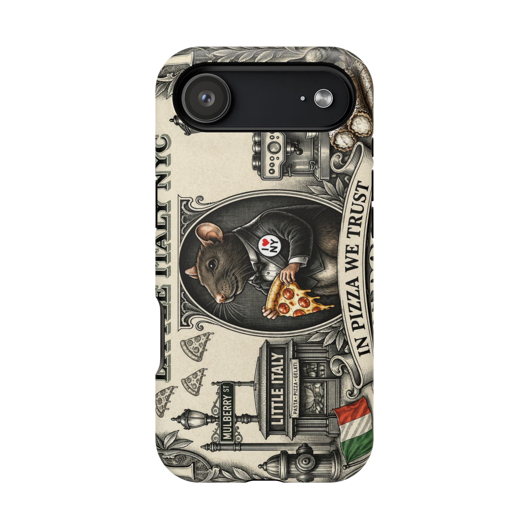 Little Italy NY Phone Case — 'In Pizza We Trust' Italy Rat Art Magnetic Impact-Resistant Case