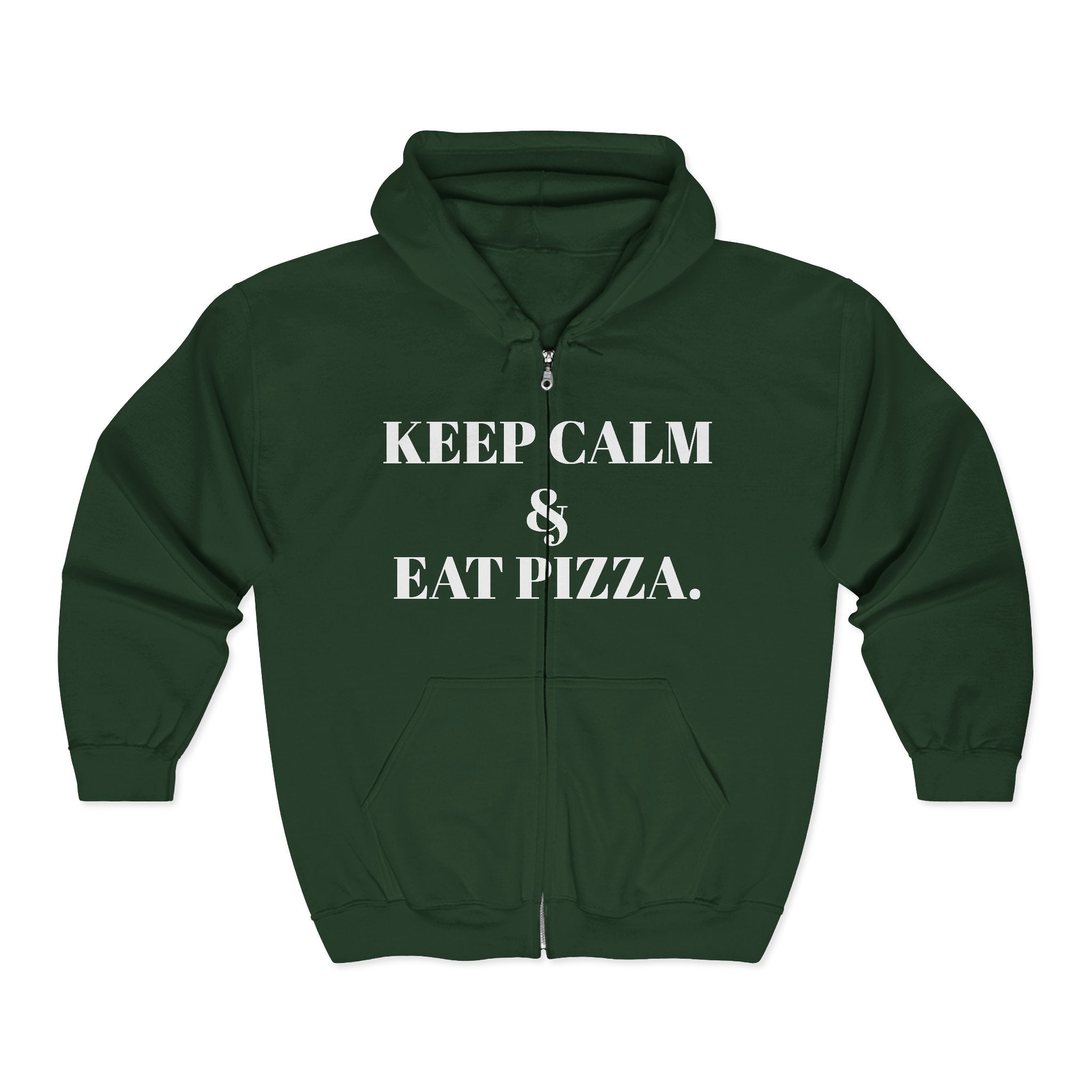 Keep Calm & Eat Pizza Zip Hoodie — Rat with Pizza Graphic Zip-Up Sweatshirt