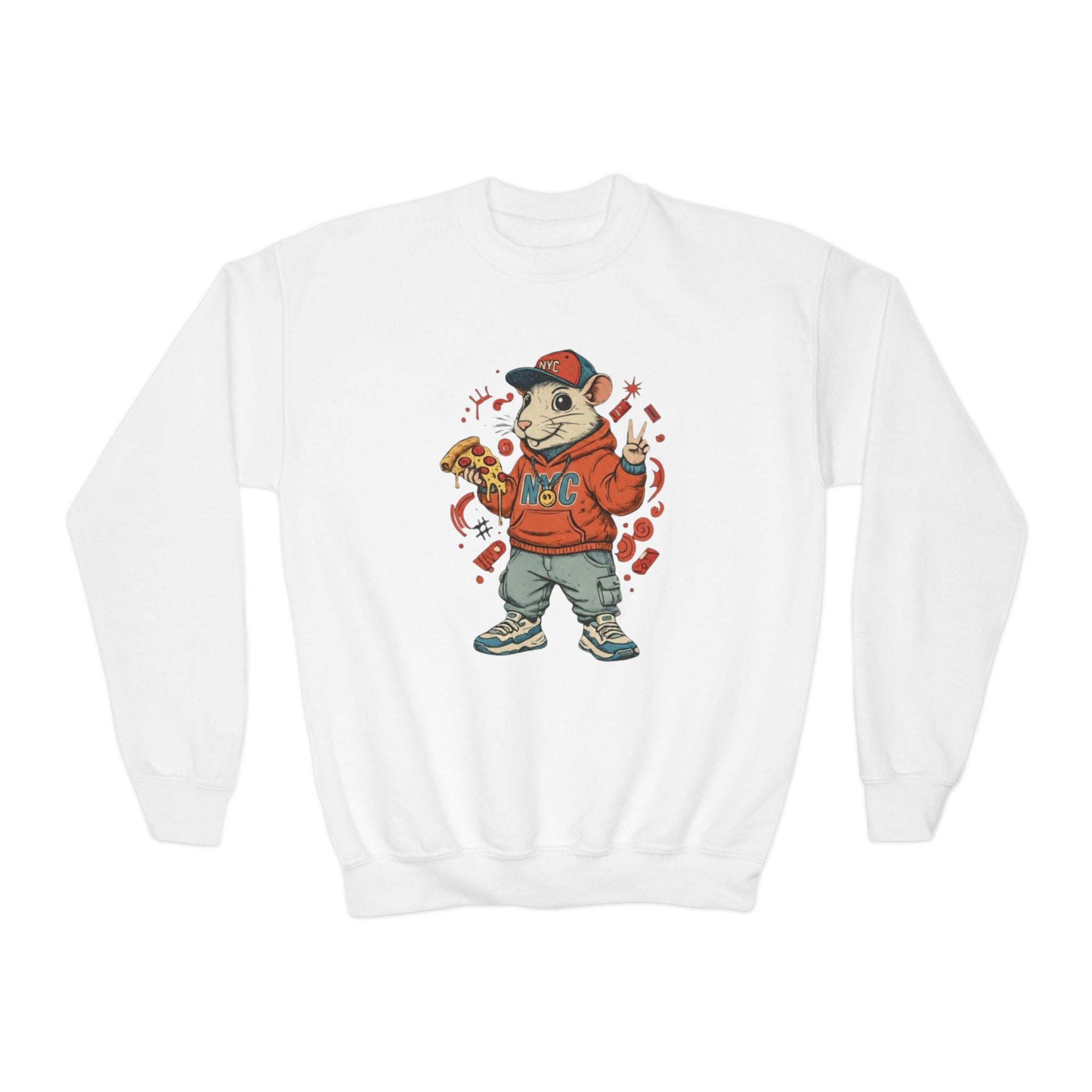 Kids Pizza Rat Crewneck Sweatshirt — Cute Rodent Streetwear