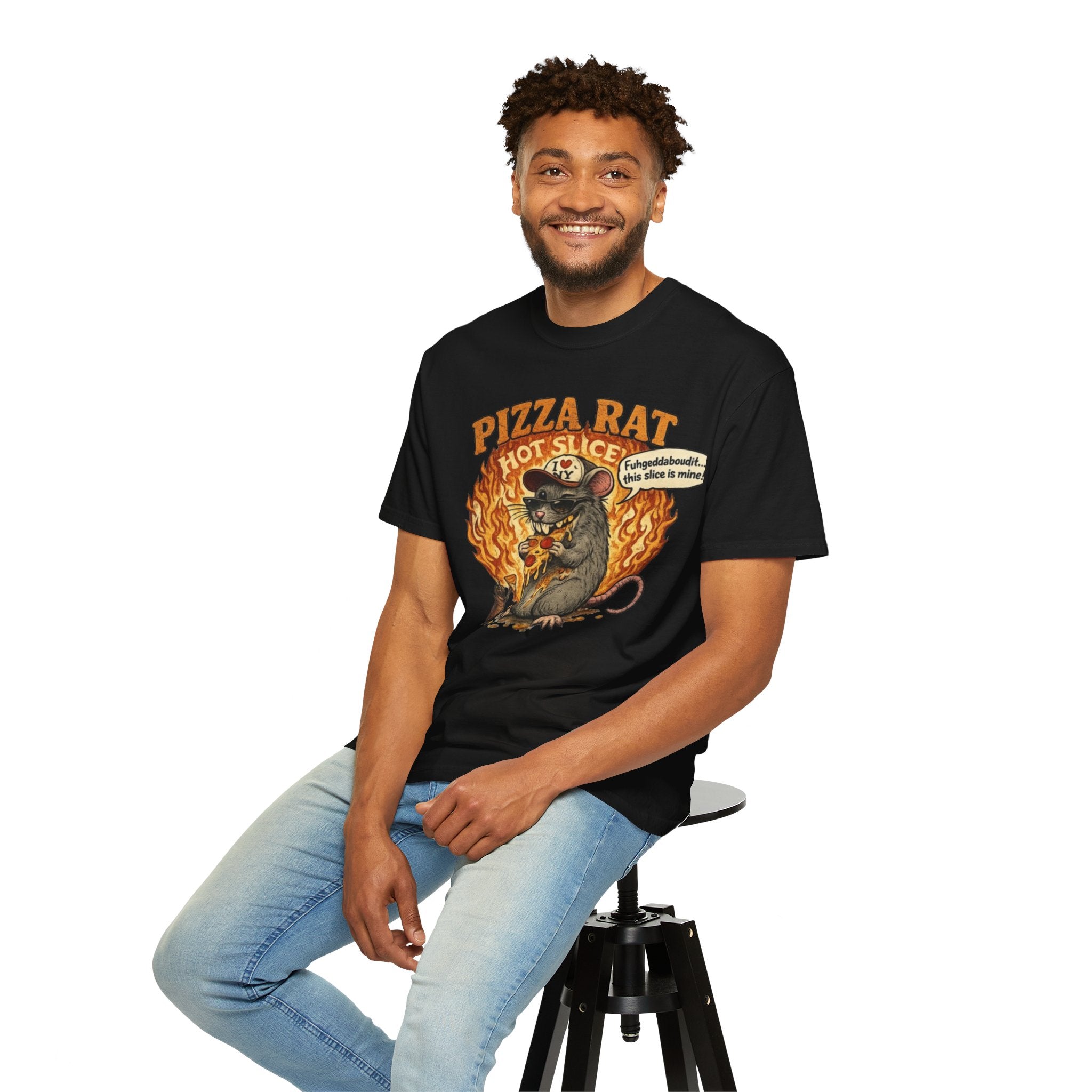 Pizza Rat Hot Slice T-Shirt — Funny Retro Rat Eating Pizza Graphic Tee