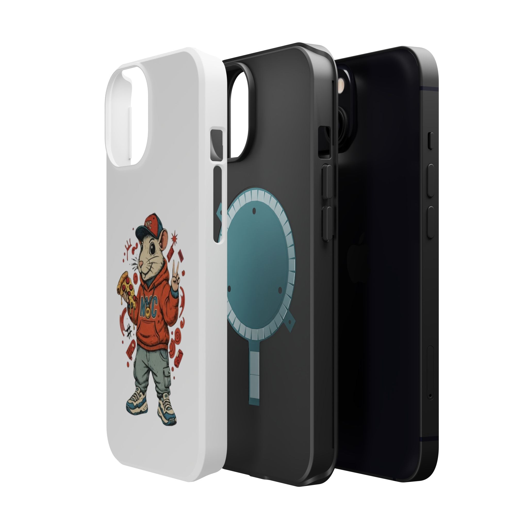 Streetwear Pizza Rat Phone Case — Magnetic Impact‑Resistant iPhone Case with Pizza Skateboard Design