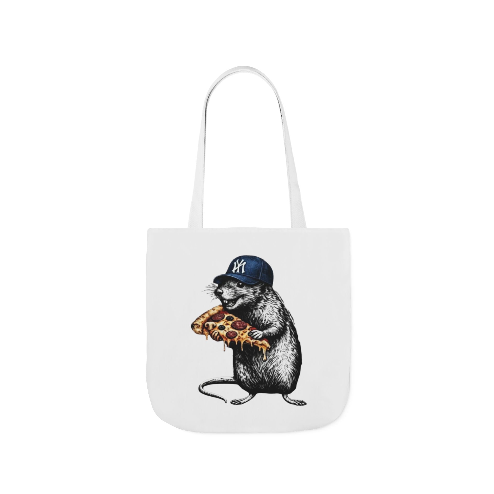 Canvas Tote — Cool Rat Wearing Yankees Cap Eating Pizza Print