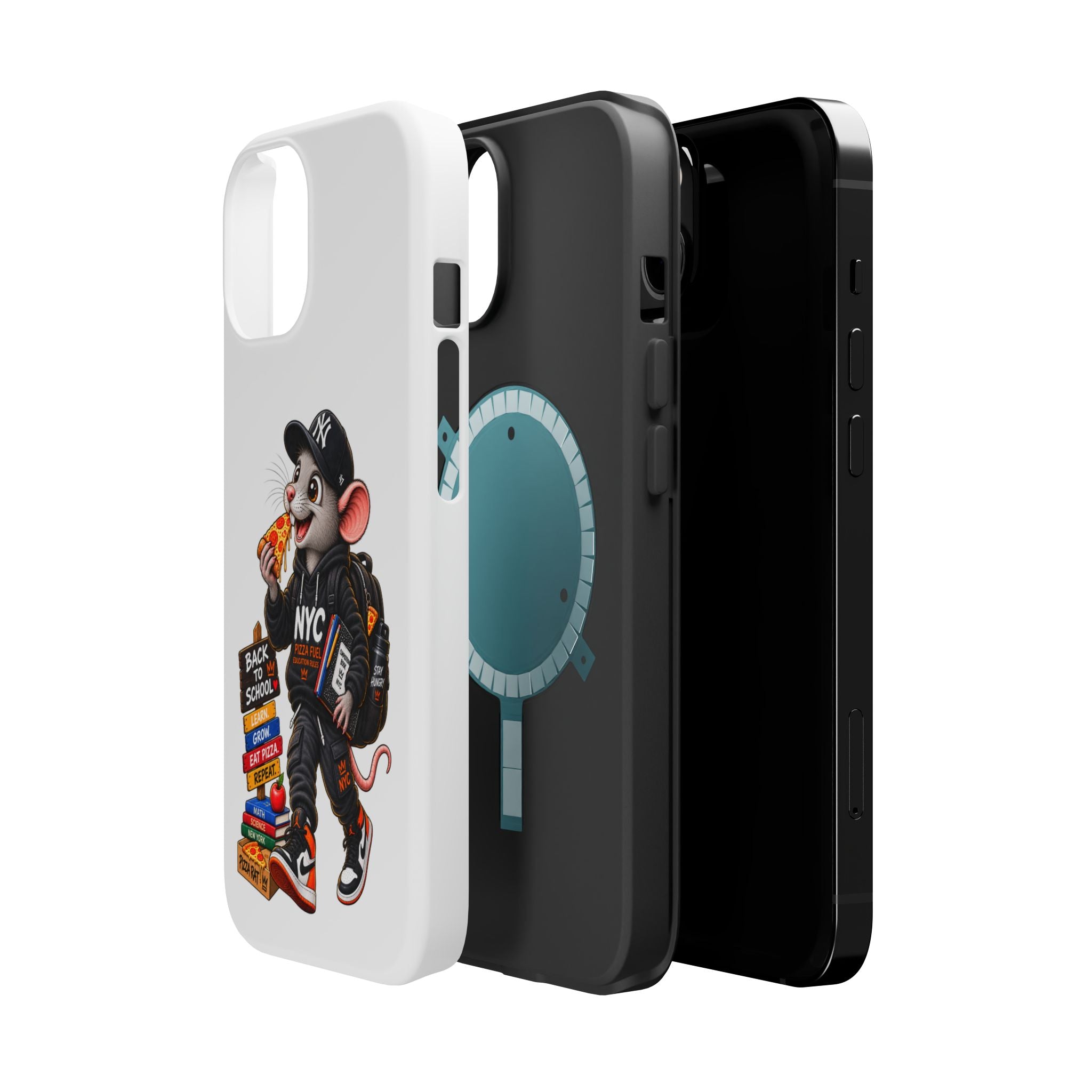 NYC Street Rat Phone Case – Magnetic Impact-Resistant iPhone Case with Back-to-School Pizza Design