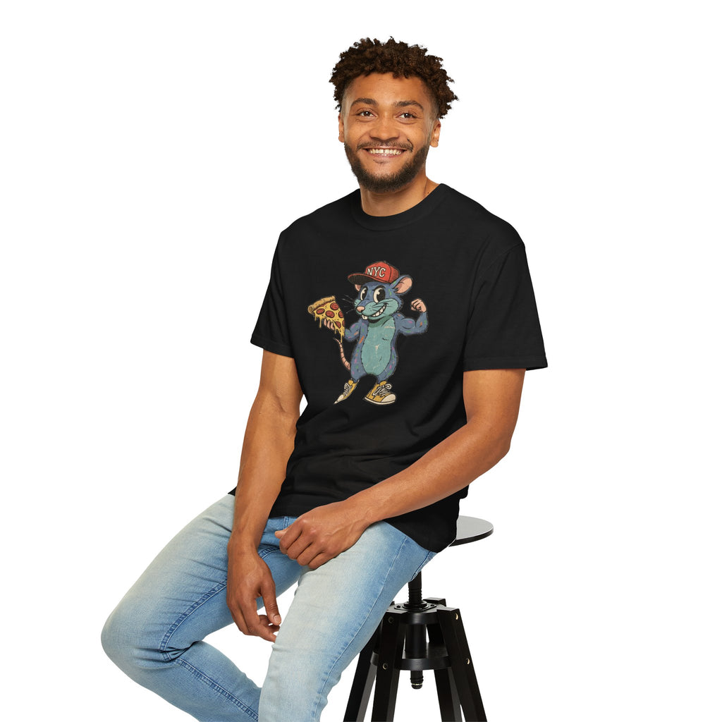 NYC Pizza Rat T-Shirt — Urban Cartoon Rodent Holding Slice Graphic Tee